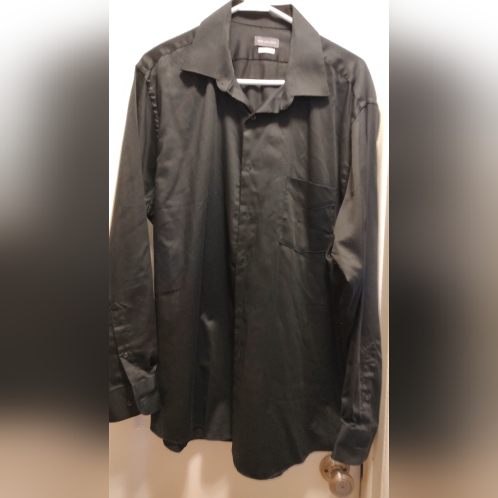 Van Heusen man tailored black dress shirt regular fit with stretch